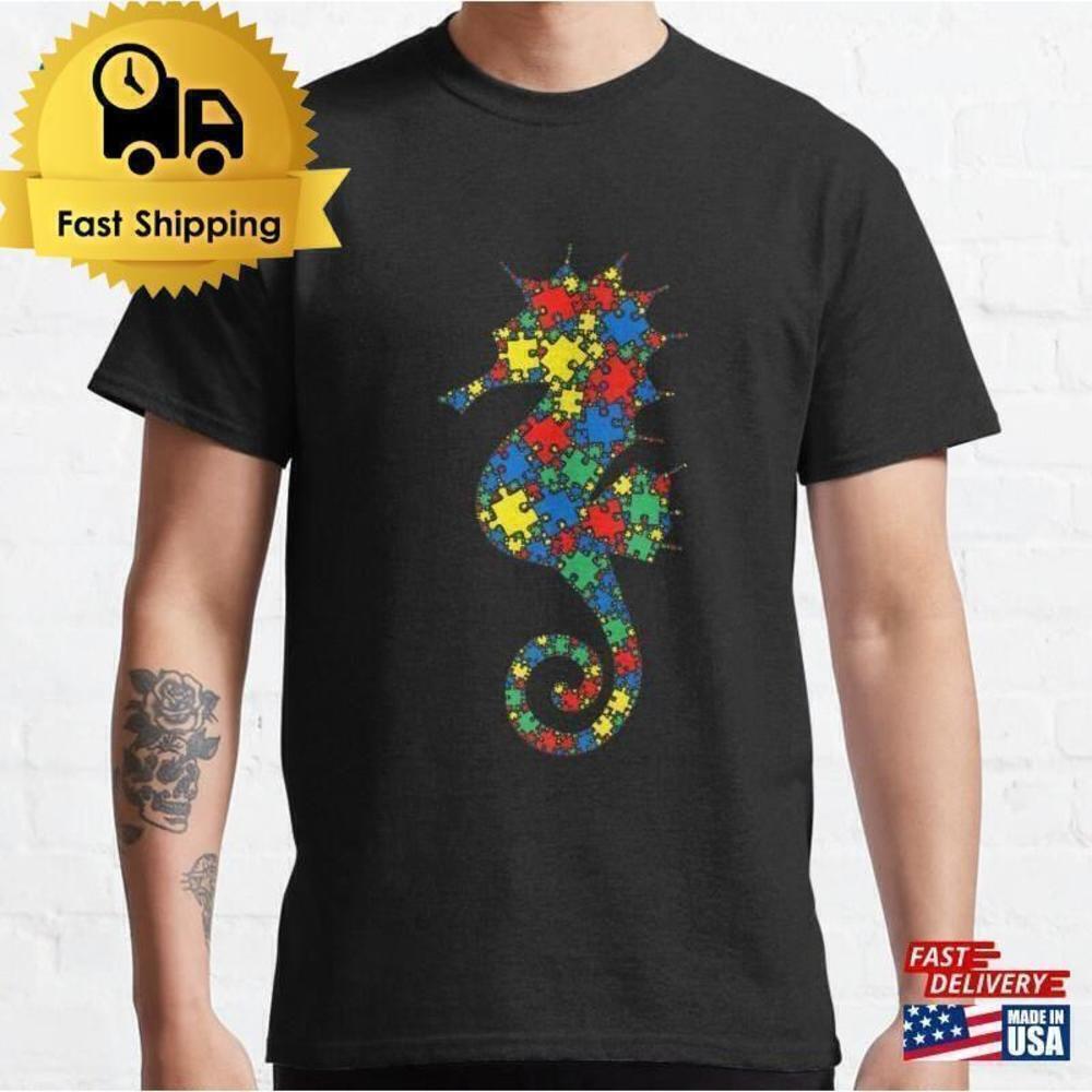Seahorse Autism Puzzle Awareness Support Unisex T-Shirt